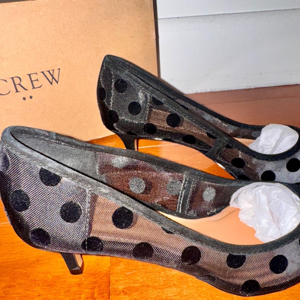 J. Crew Black Mesh Polka-Dot Esme Kitten Heels - Picture 4 of 6